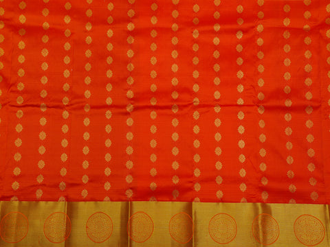 Chakram Zari Border With Floral Buttis Bright Orange Kanchipuram Silk Unstitched Pavadai Sattai Material