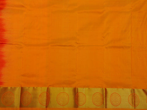 Chakram Zari Border With Floral Buttis Bright Orange Kanchipuram Silk Unstitched Pavadai Sattai Material