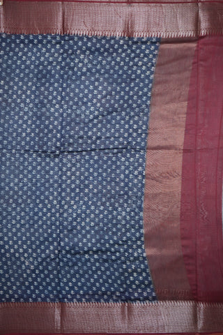 Contrast Threadwork Border Navy Blue Chanderi Silk Cotton Saree
