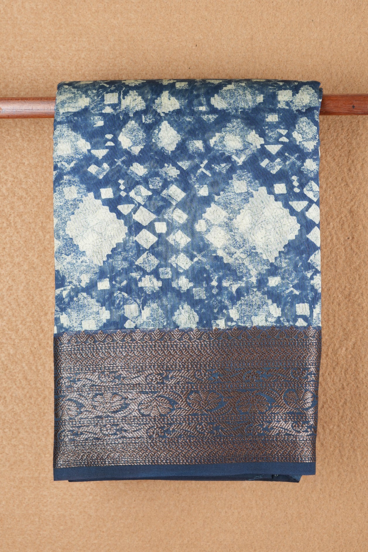 Kathir And Floral Threadwork Border Prussian Blue Chanderi Silk Cotton Saree