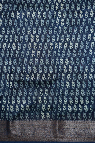 Allover Design With Floral Threadwork Border Oxford Blue Chanderi Silk Cotton Saree