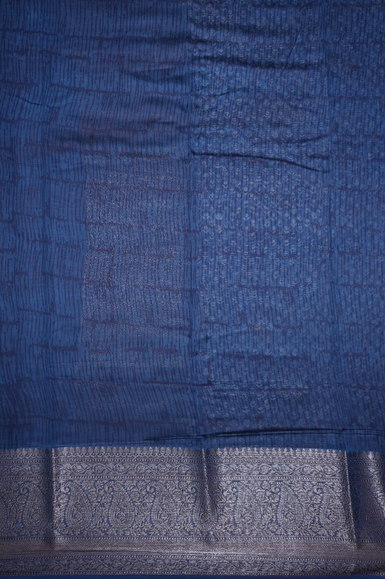 Big Paisley And Floral Threadwork Border Oxford Blue Chanderi Silk Cotton Saree