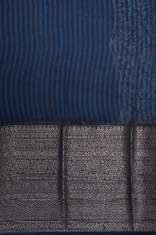 Floral Threadwork Border Beige and Berry Blue Chanderi Silk Cotton Saree