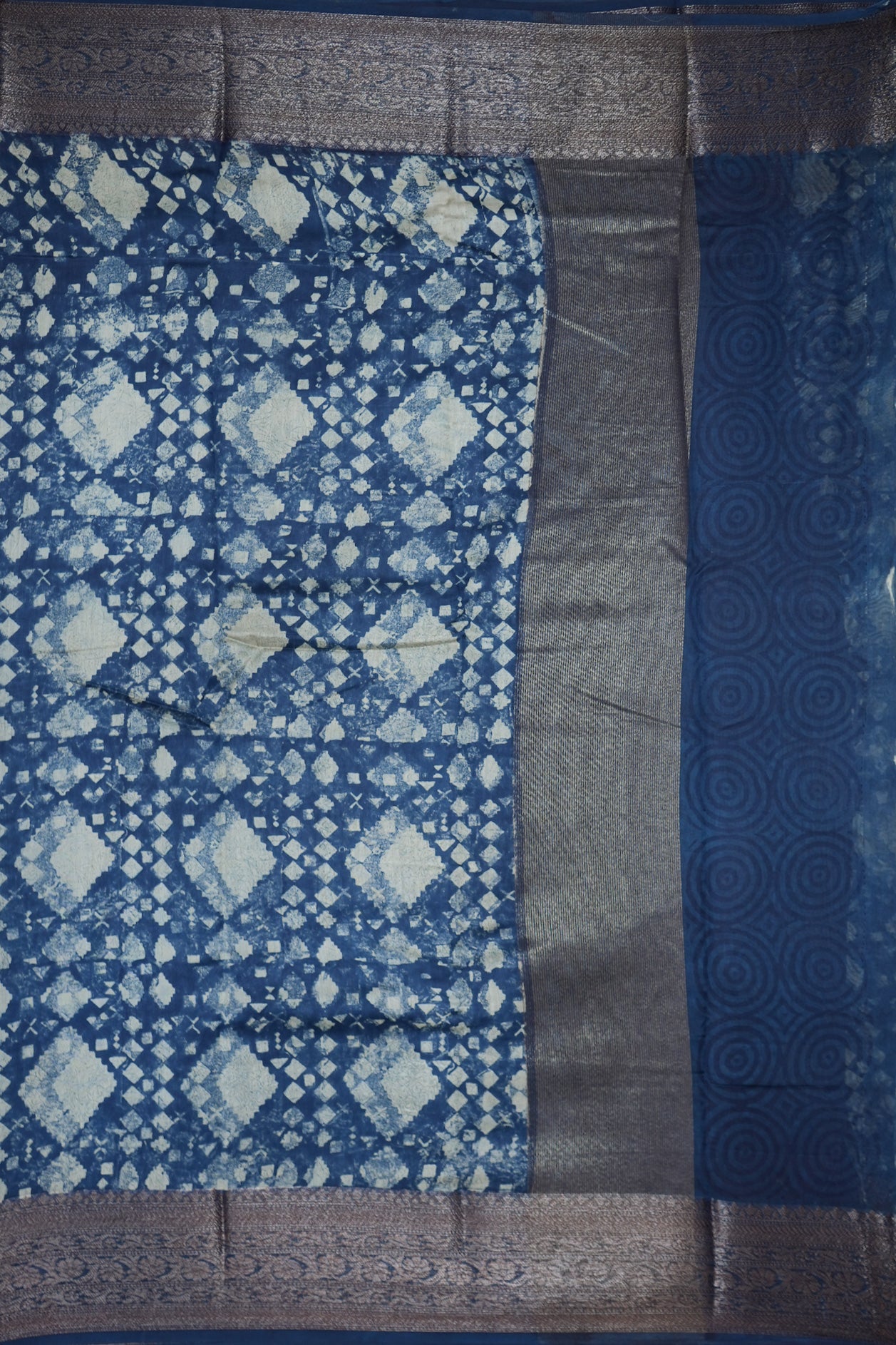 Kathir And Floral Threadwork Border Prussian Blue Chanderi Silk Cotton Saree
