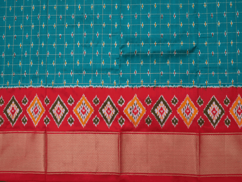 Check Design Peacock Blue Pochampally Pavadai Sattai Material