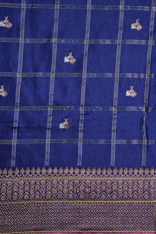 Checked Design With Buttis Royal Blue Banarasi Tussar Silk Saree