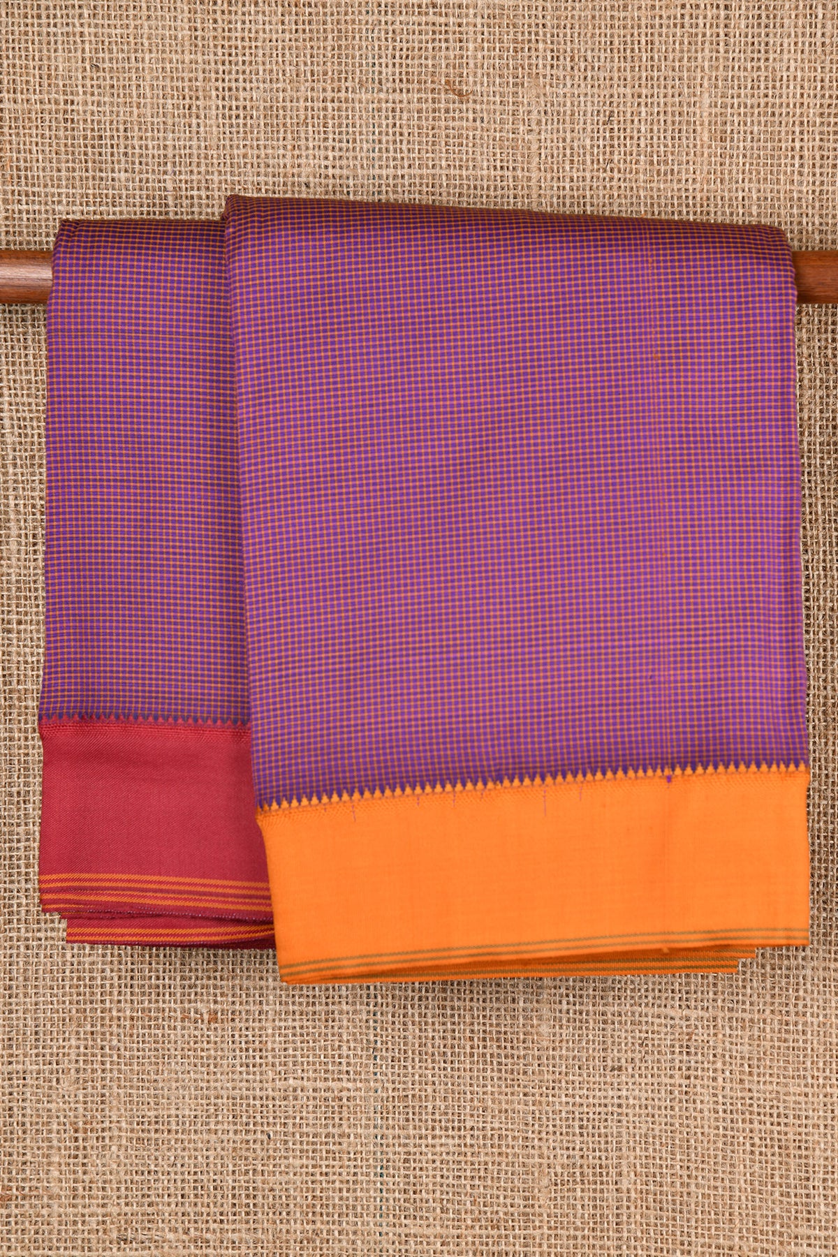 Checked Design Ganga Jamuna Border Violet Dharwad Cotton Saree
