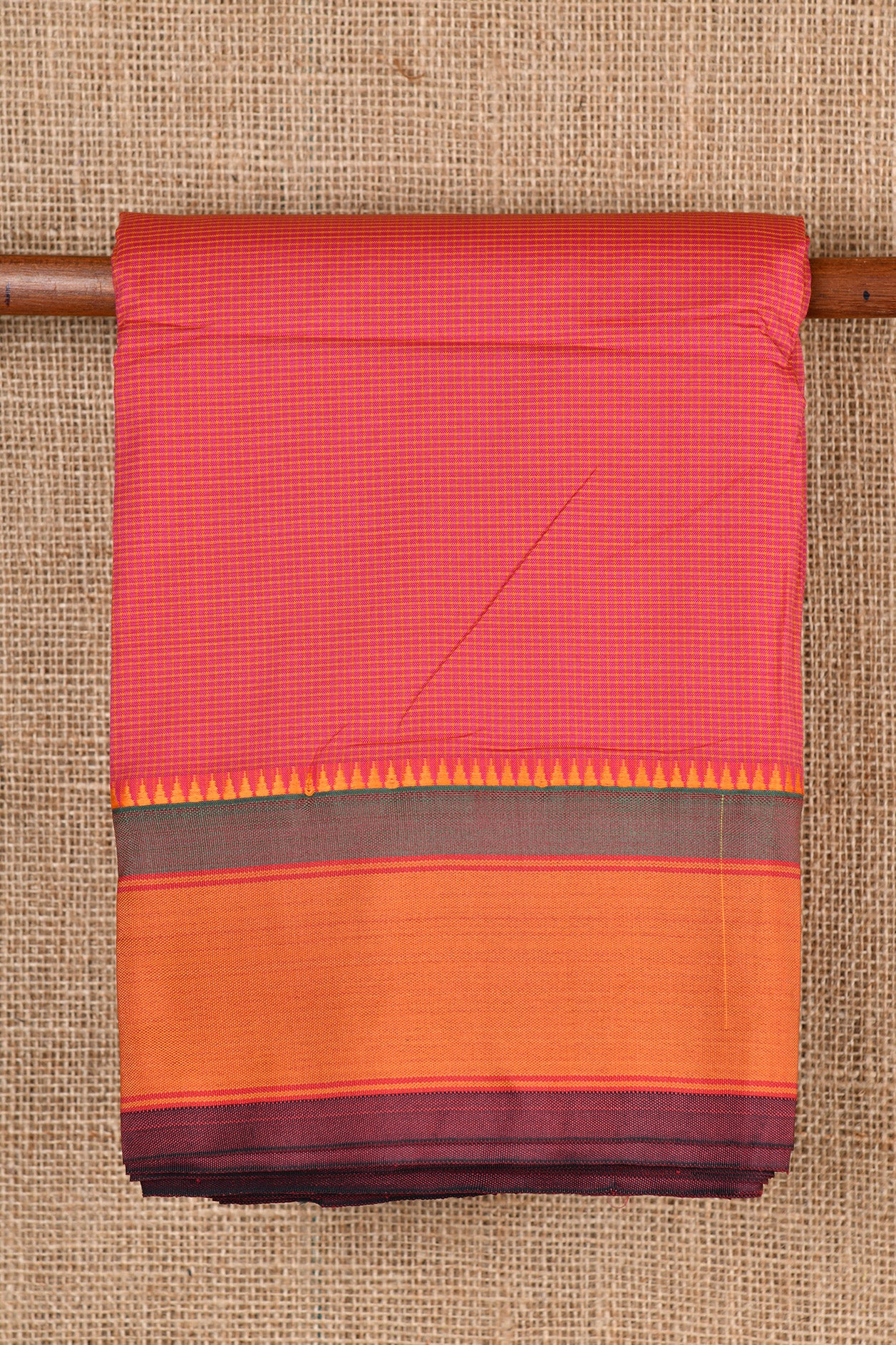 Checked Design Peach Pink Dharwad Cotton Saree
