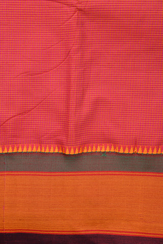 Checked Design Peach Pink Dharwad Cotton Saree