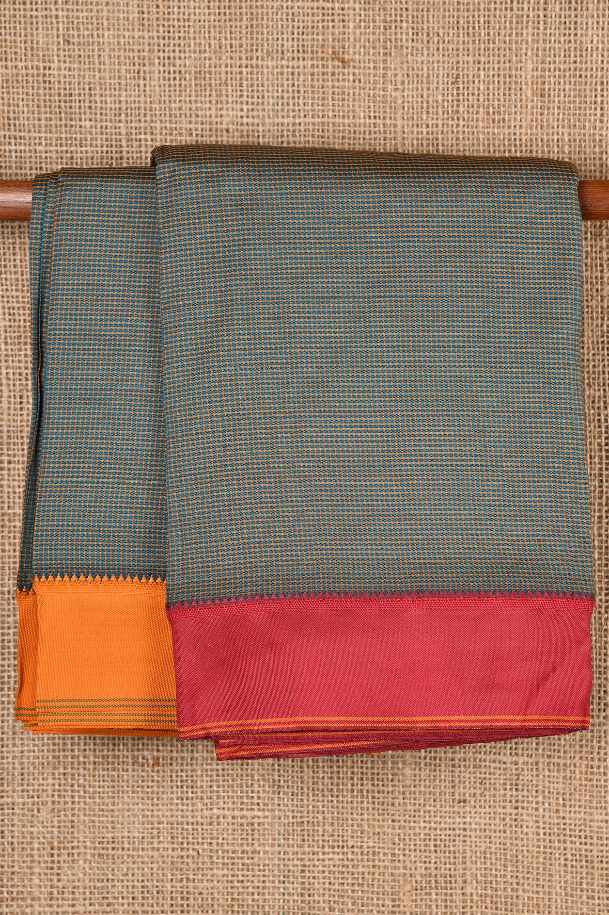Checked Design Turquoise Blue Dharwad Cotton Saree