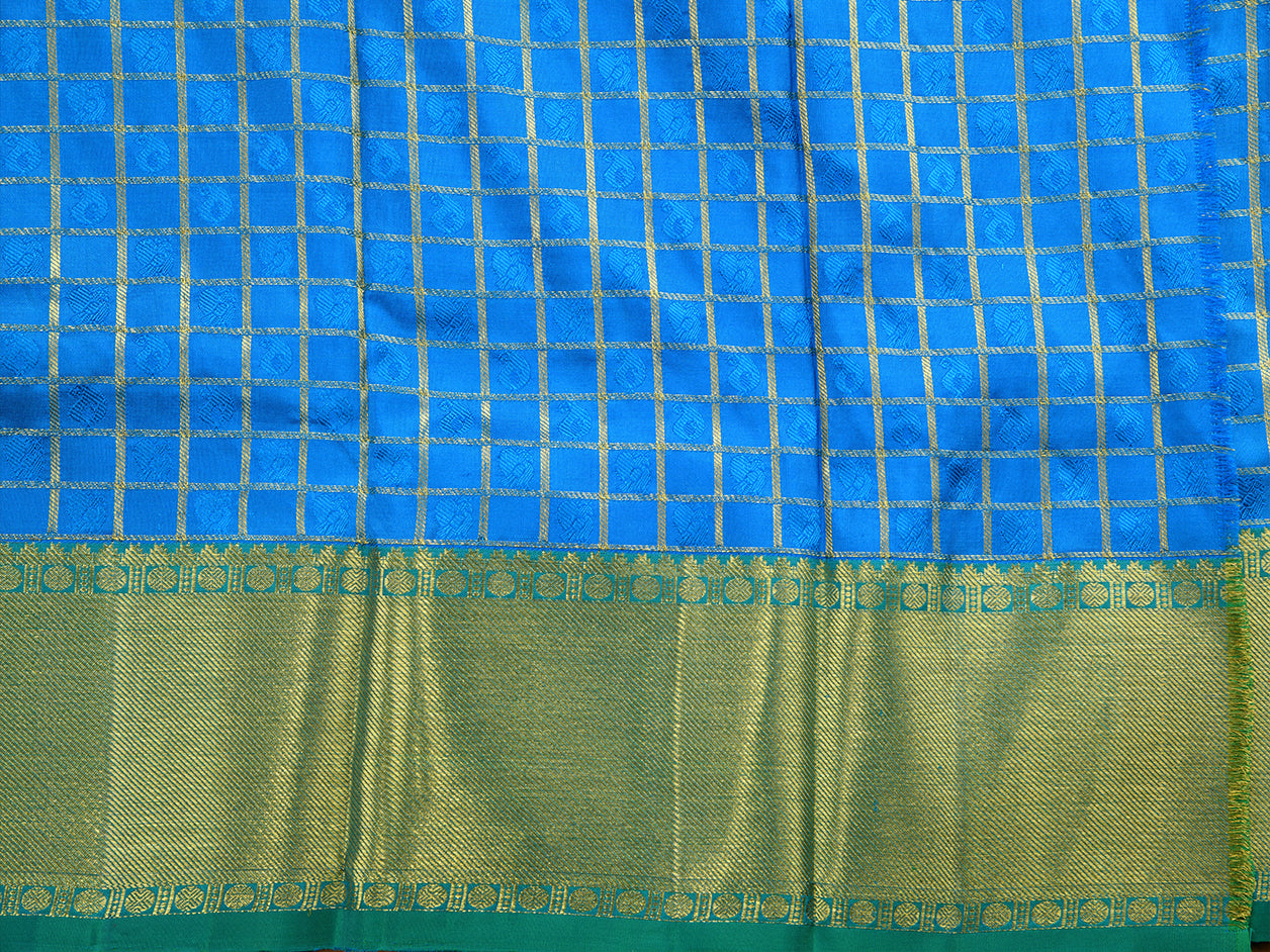 Checked Design Azure Blue Kanchipuram Silk Pavadai Sattai Material