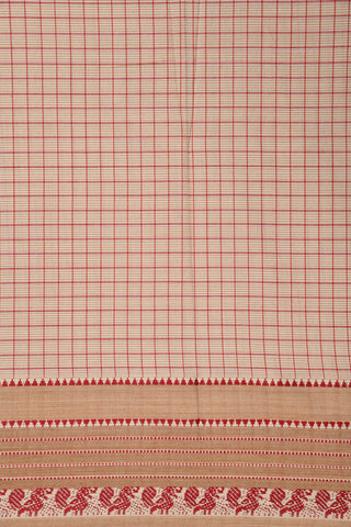 Checked Temple Border With Beige Dharwad Cotton Saree