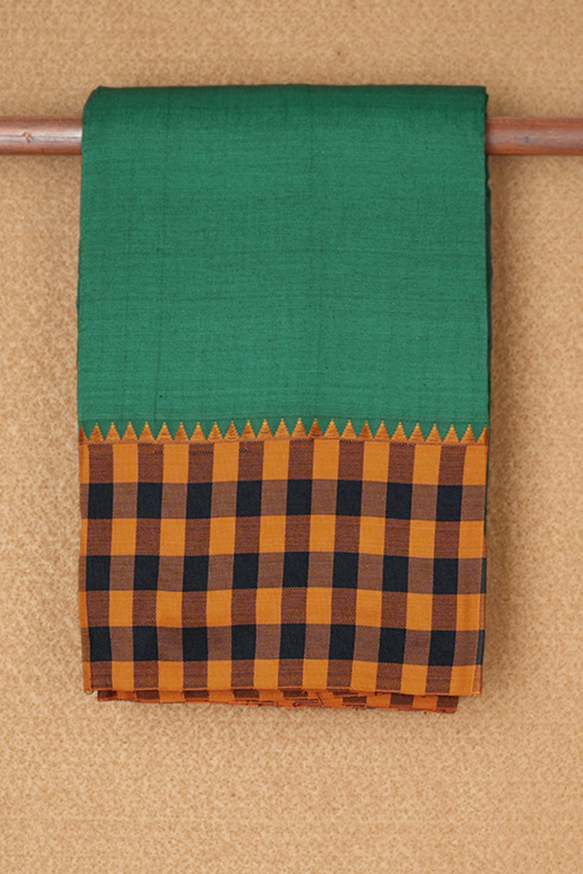 Checked Border Forest Green Dharwad Cotton Saree