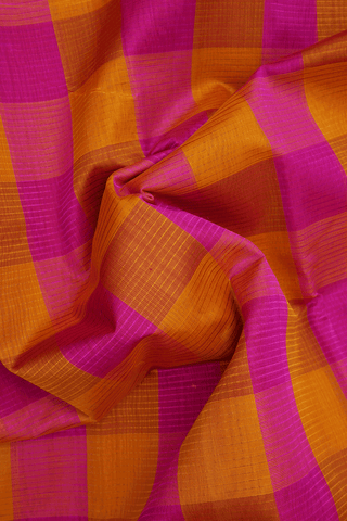 Checked Design Magenta And Orange Silk Cotton Saree