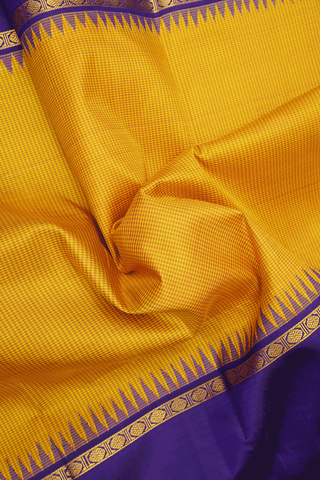 Checked Design Marigold Yellow Kanchipuram Silk Saree