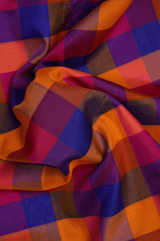 Checked Design Multicolor Nine Yards Silk Cotton Saree