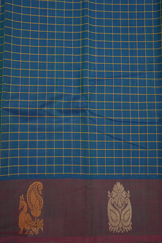Checked Design Peacock Blue Chettinadu Cotton Saree