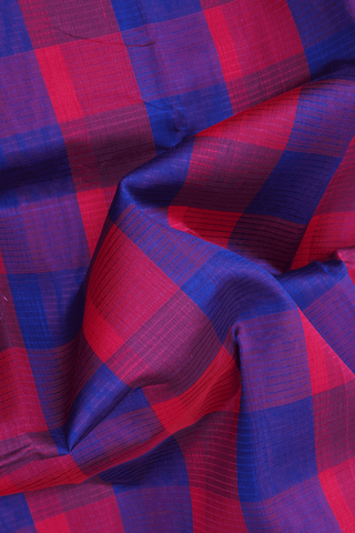Checked Design Pink And Blue Traditional Silk Cotton Saree
