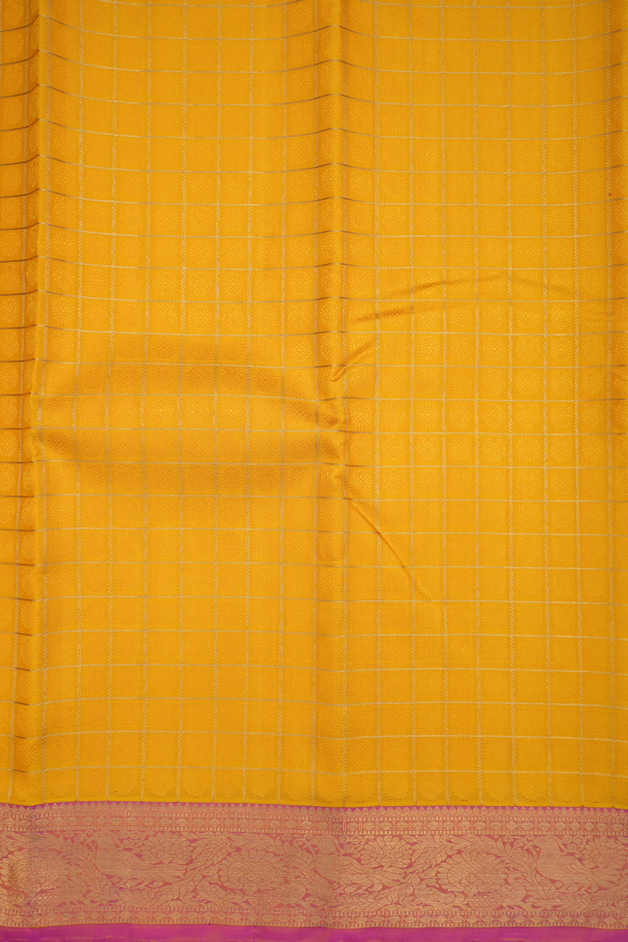 Checked Threadwork Motifs Yellow Kanchipuram Silk Saree