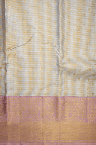 Checked With Buttis Beige Tissue Kanchipuram Silk Saree