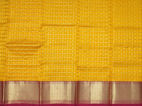 Checked Zari Buttis Yellow Unstitched Pavadai Sattai Material