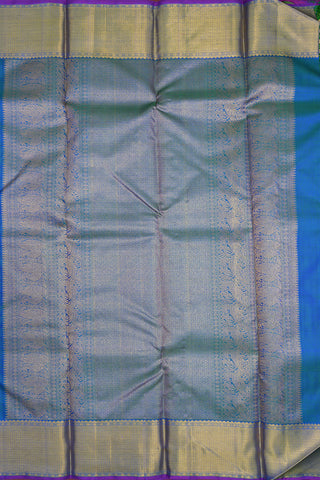 Checked Zari Motifs Peacock Blue Kanchipuram Silk Saree