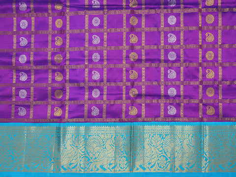 Checked Zari Motifs Purple Pavadai Sattai Material