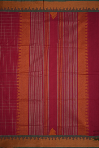 Checks Design Crimson Red Coimbatore Cotton Saree
