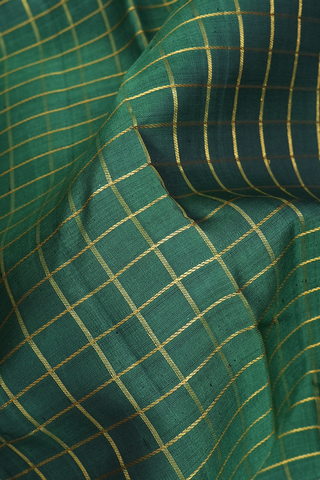 Checks Design Emerald Green Nine Yards Silk Saree