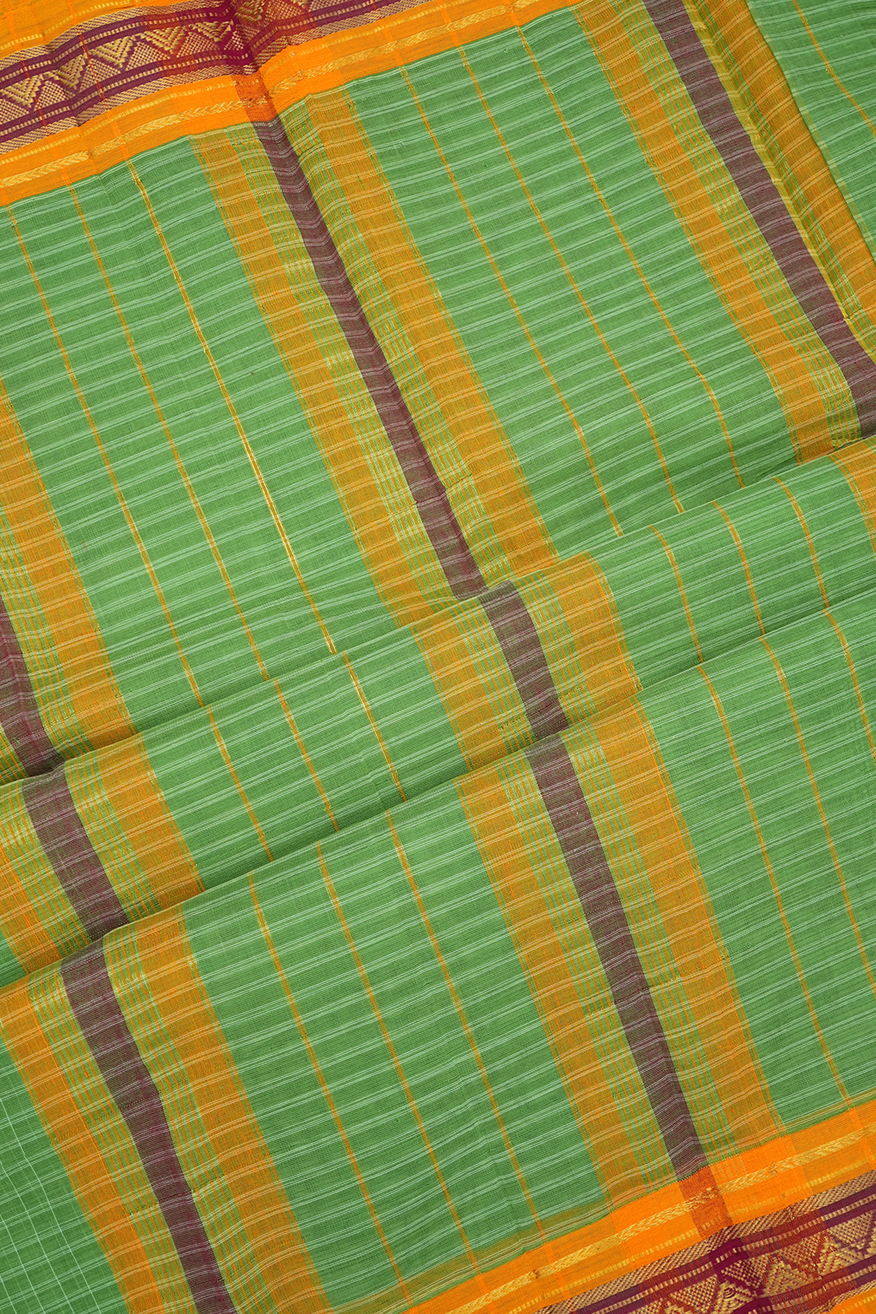 Checks Design Fern Green Narayanpet Cotton Saree