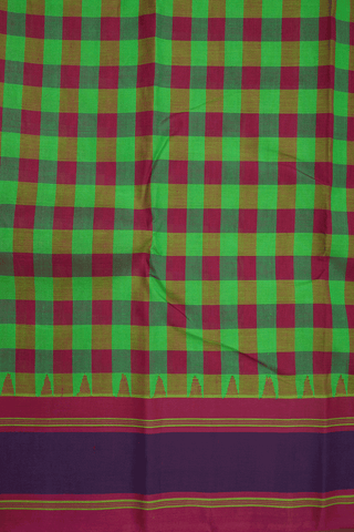 Checks Design Green And Red Kanchi Cotton Saree