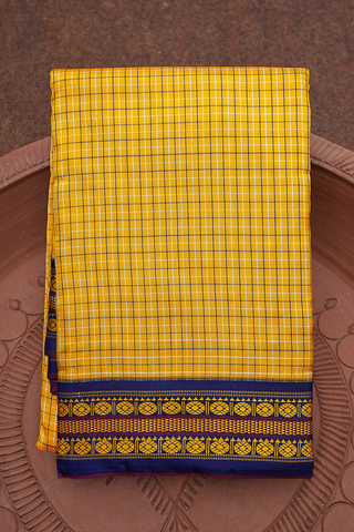 Checks Design Honey Yellow Kanchipuram Silk Saree