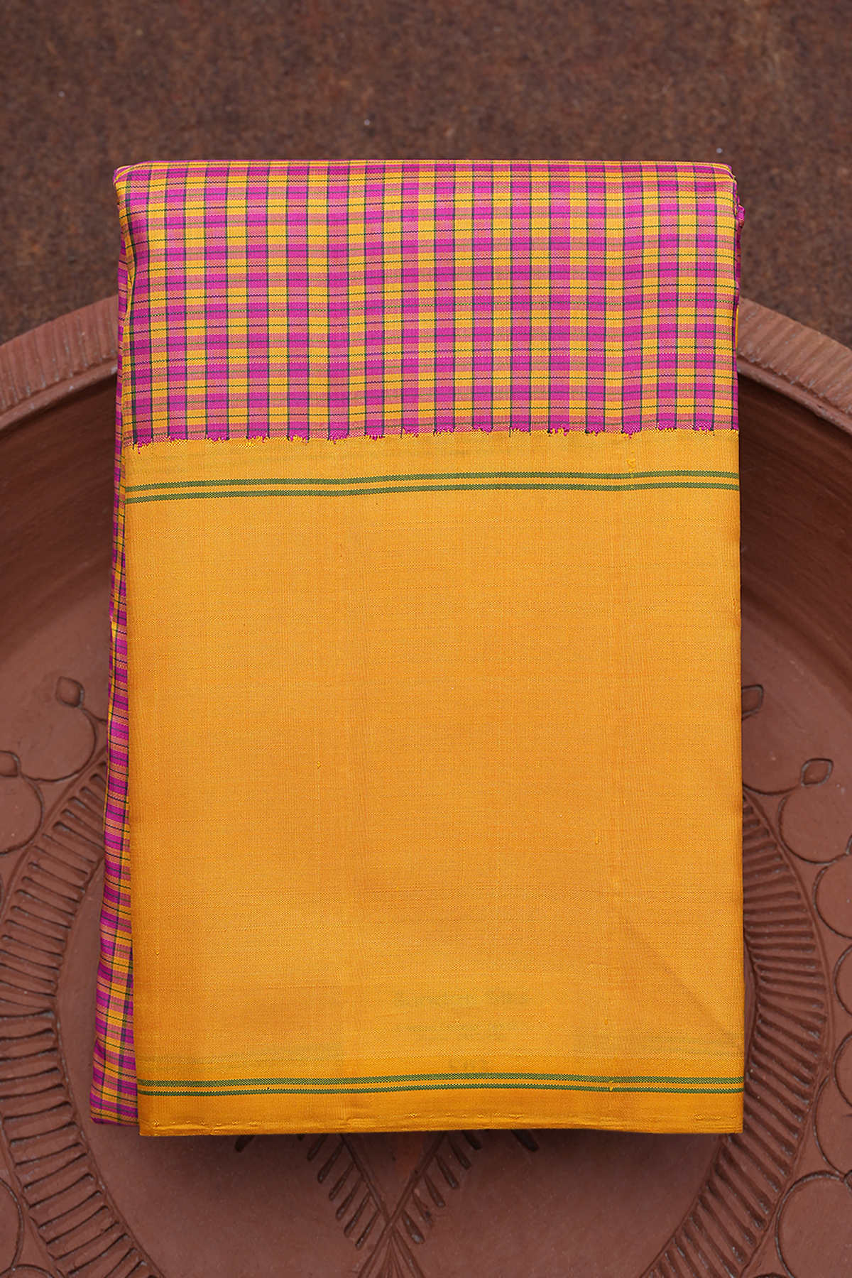 Checks Design Magenta And Mustard Kanchipuram Silk Saree