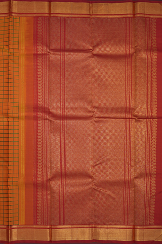 Checks Design Marigold Orange Kanchipuram Silk Saree