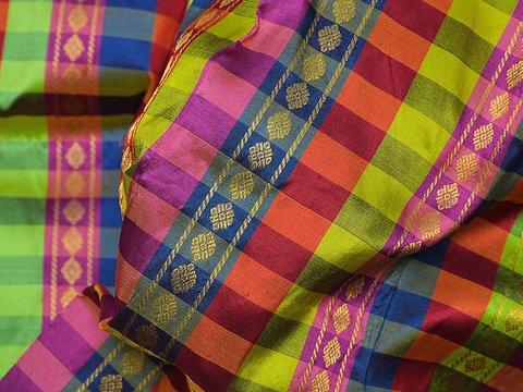Checks Design Multicolor Unstitched Pavadai Sattai Material