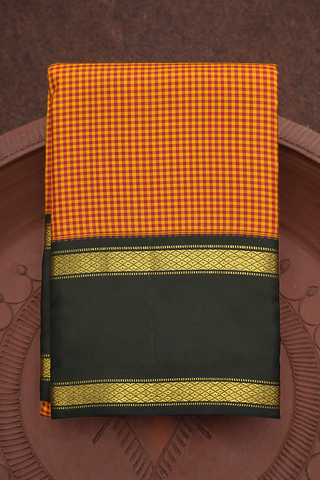 Checks Design Mustard And Maroon Kanchipuram Silk Saree
