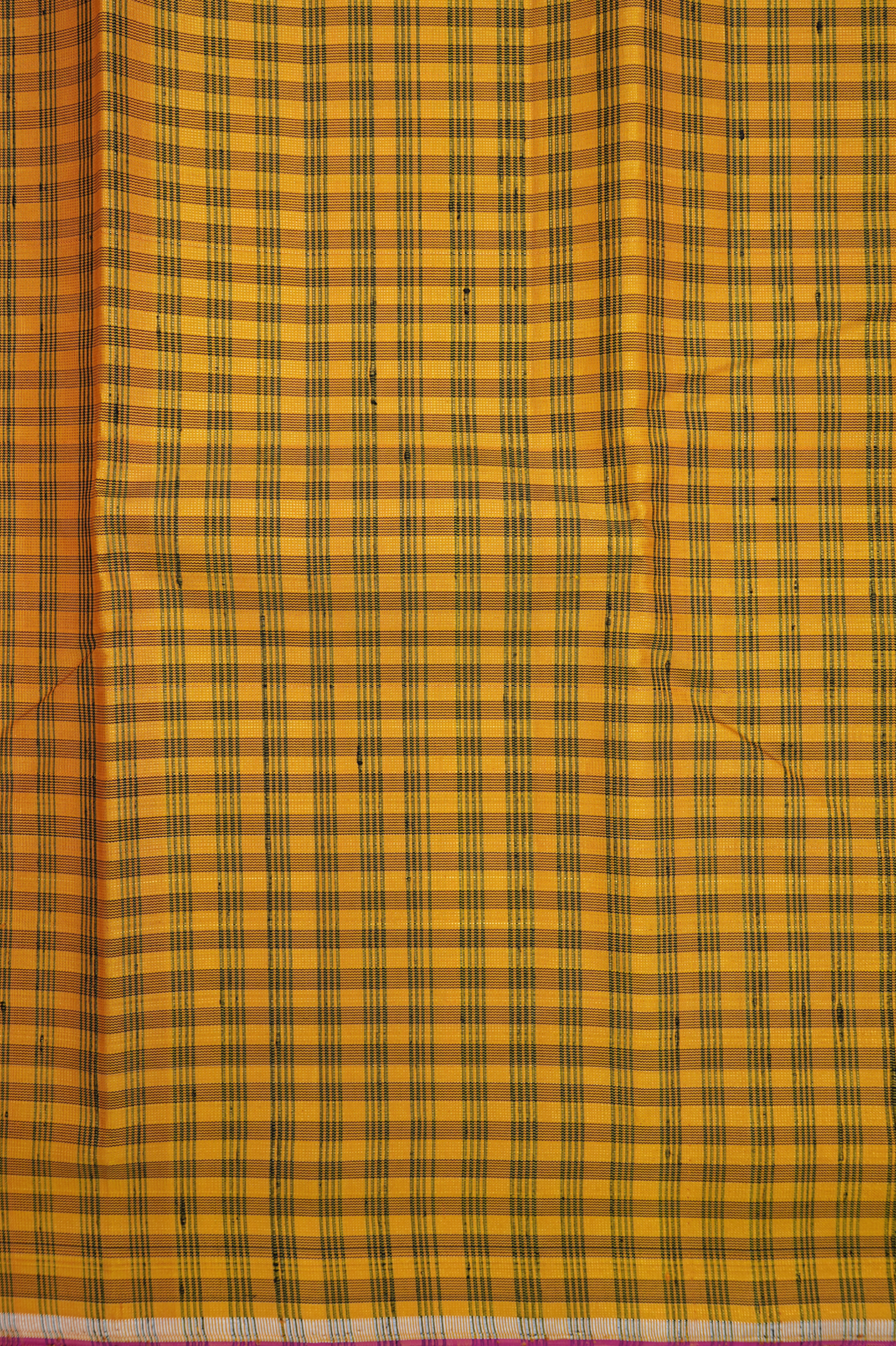 Checks Design Mustard Yellow Kanchipuram Silk Saree
