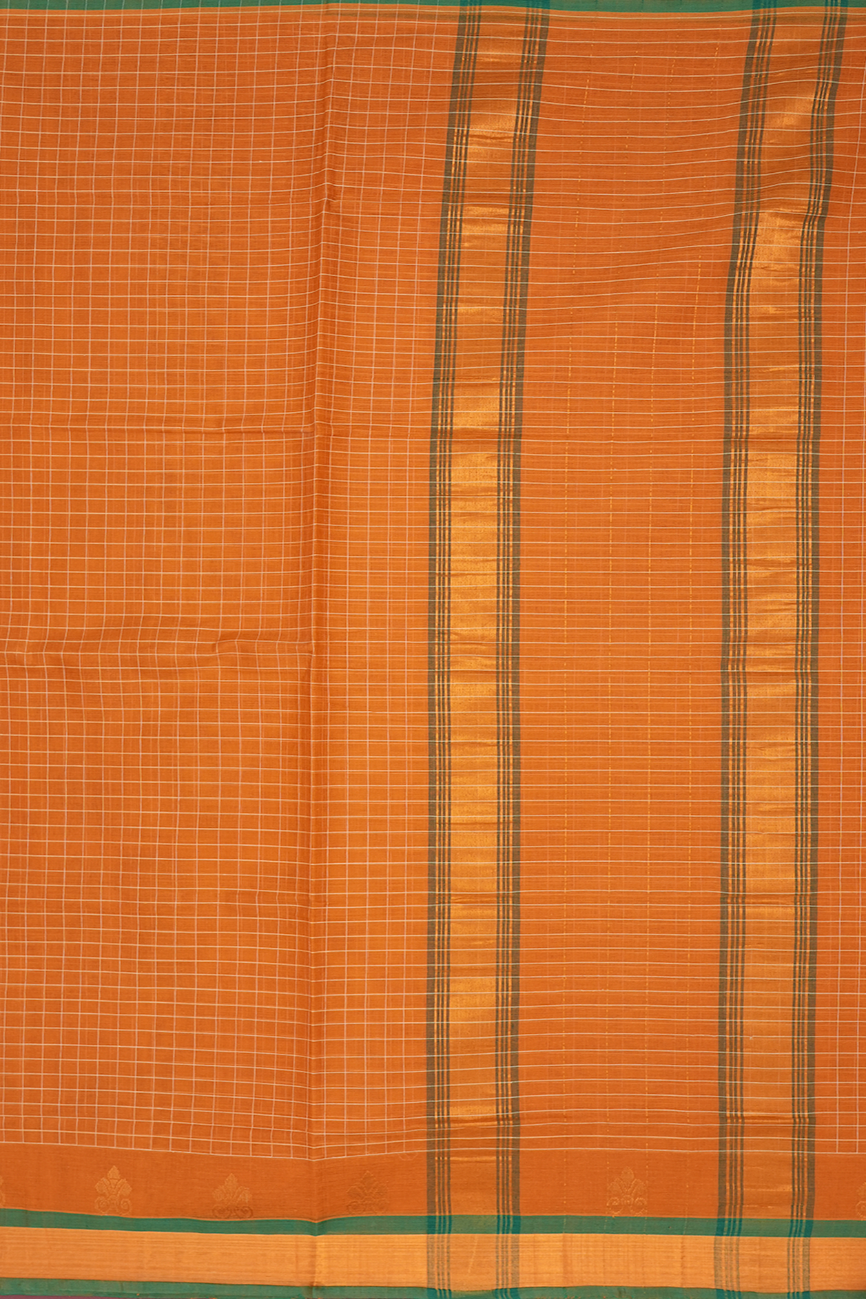 Checks Design Ochre Orange Venkatagiri Cotton Saree