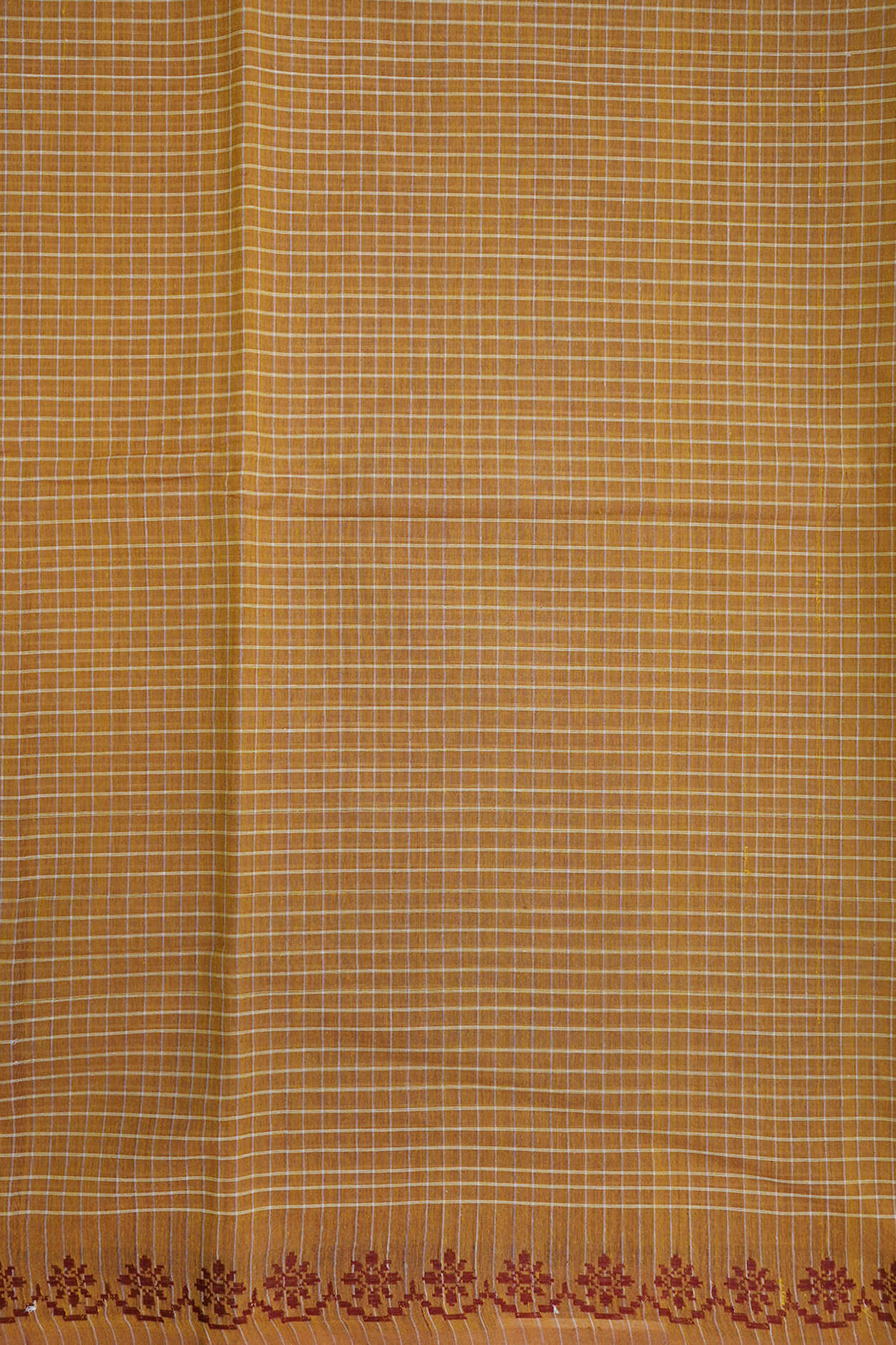 Checks Design Yam Orange Bengal Cotton Saree
