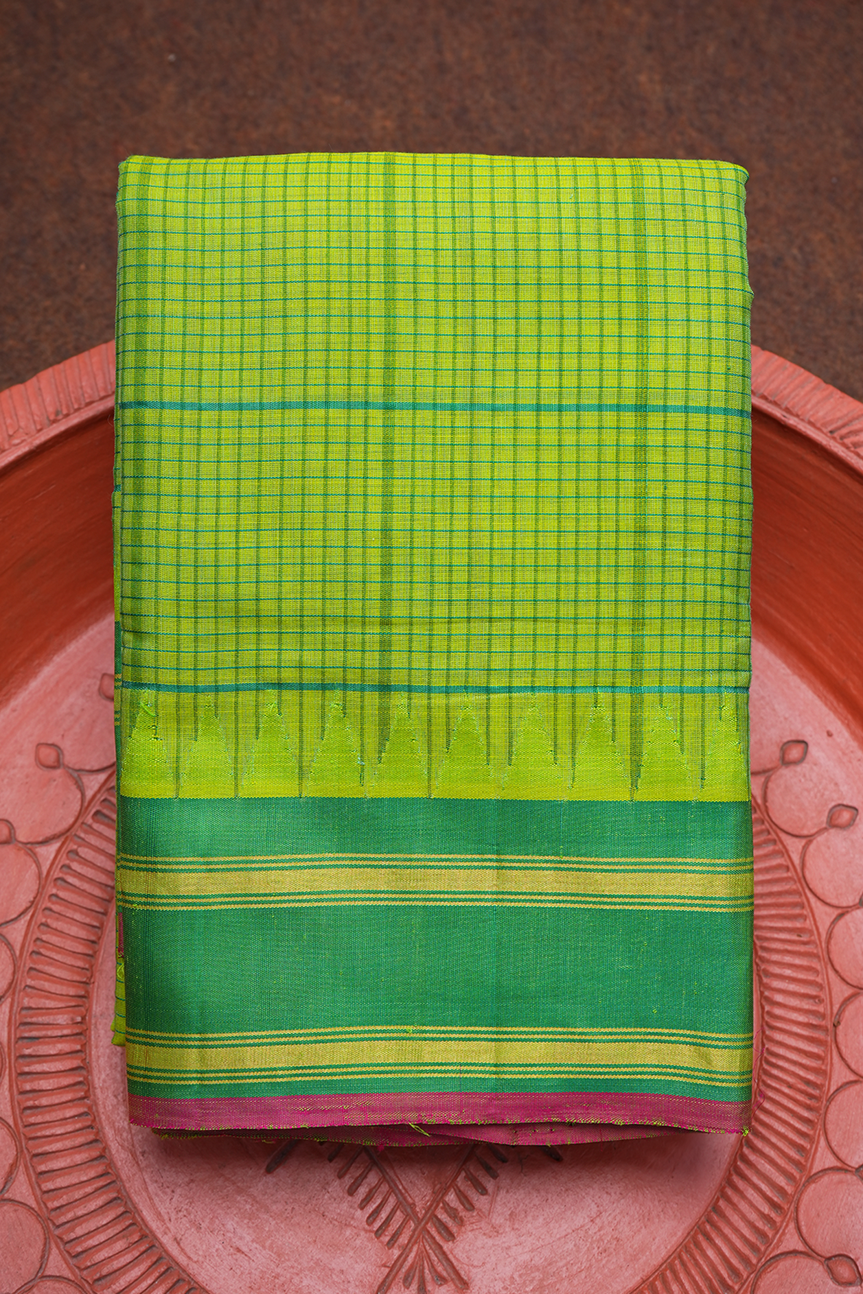 Checks Design Parrot Green Gadwal Silk Cotton Saree