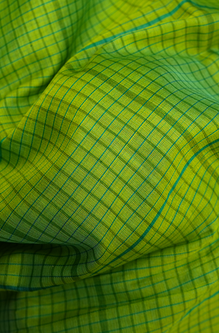 Checks Design Parrot Green Gadwal Silk Cotton Saree
