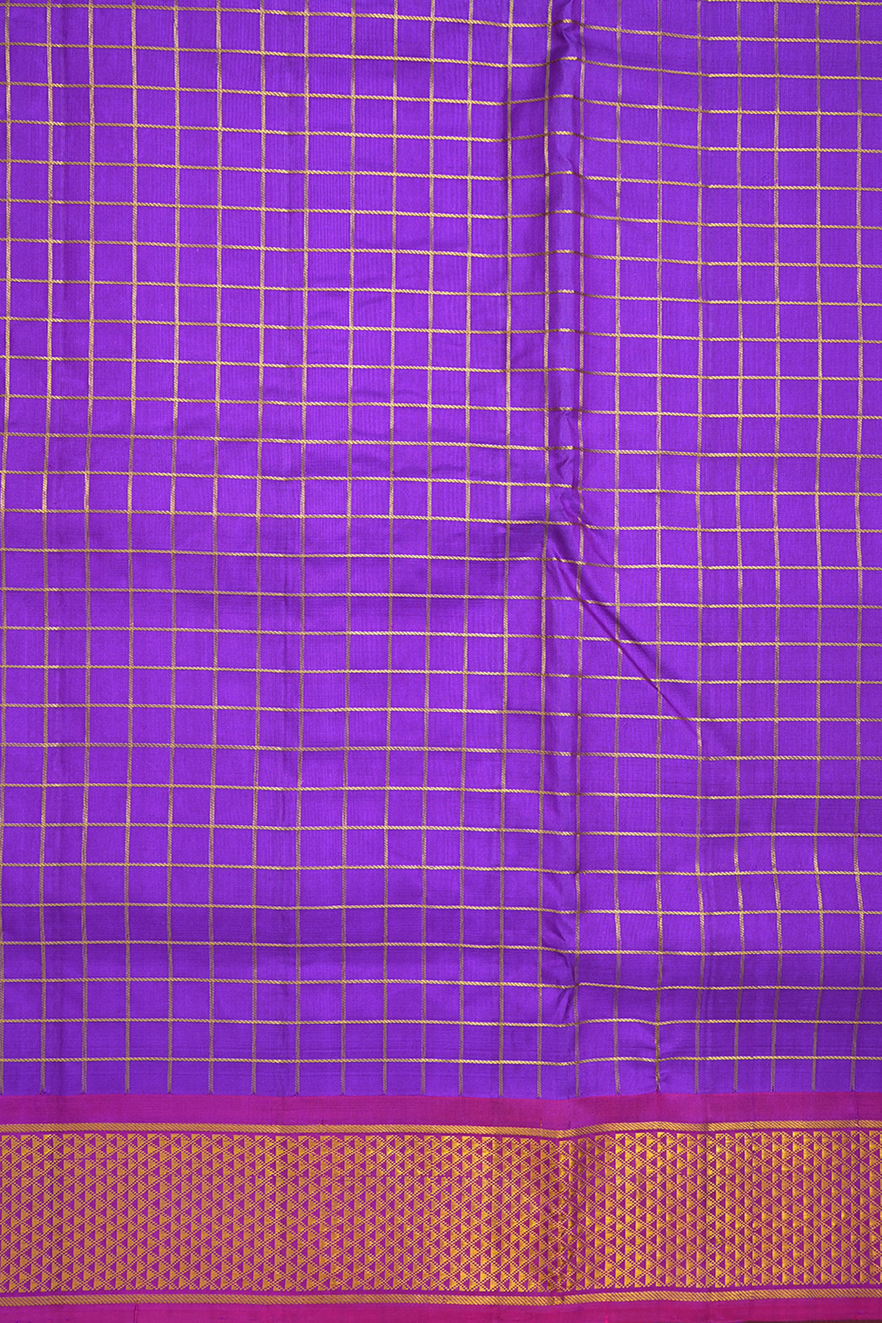 Checks Design Purple Kanchipuram Nine Yards Silk Saree