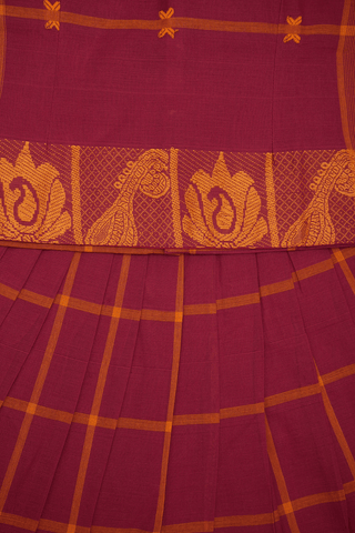 Checks Design Rust Red Cotton Readymade Pavadai Sattai