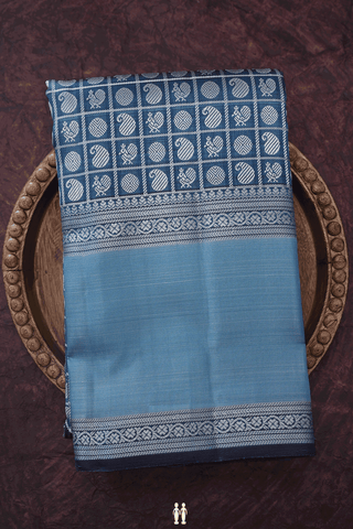 Checks With Buttas Aegean Blue Kanchipuram Silk Saree