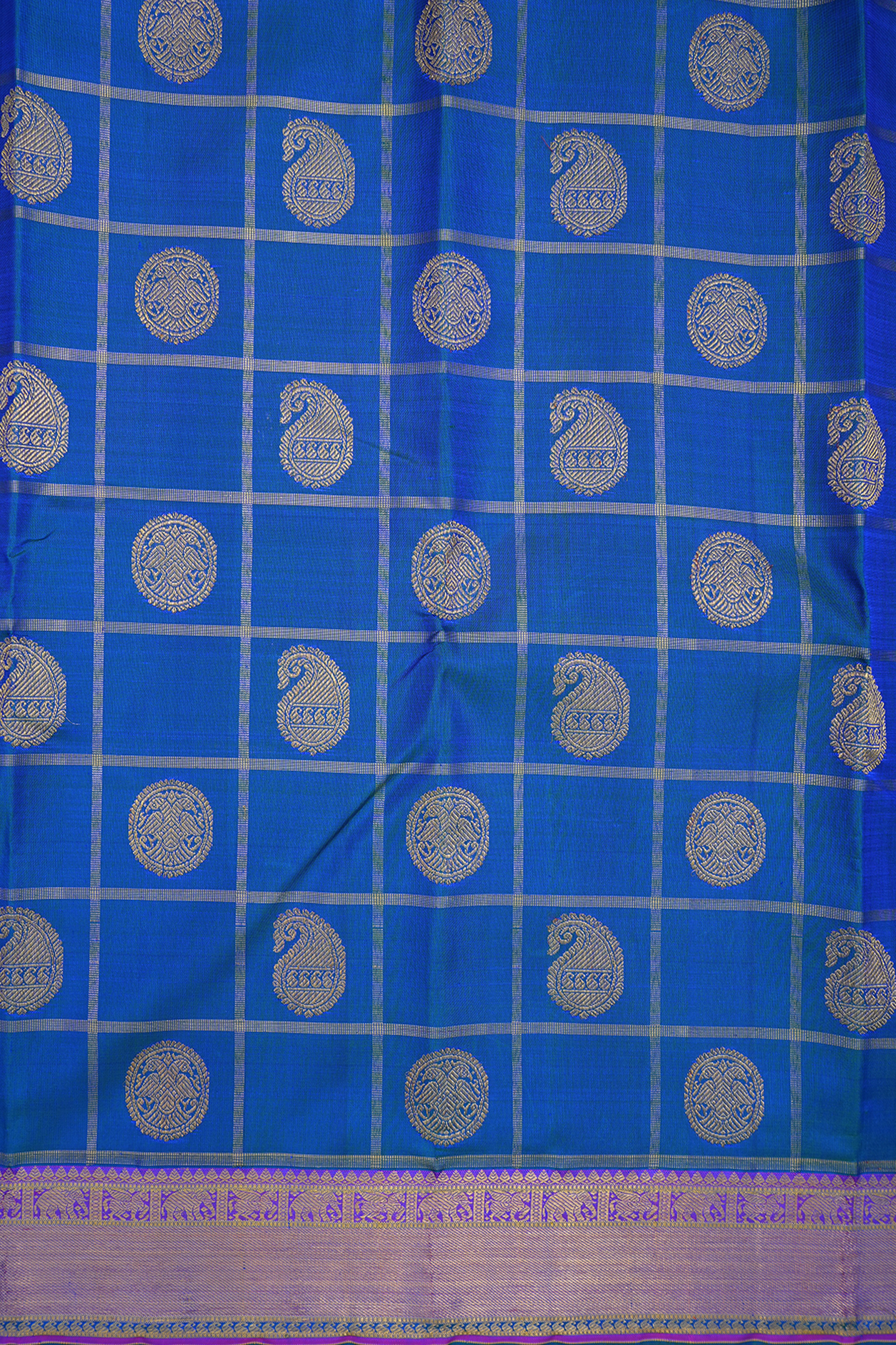 Checks With Buttas Cobalt Blue Kanchipuram Silk Saree