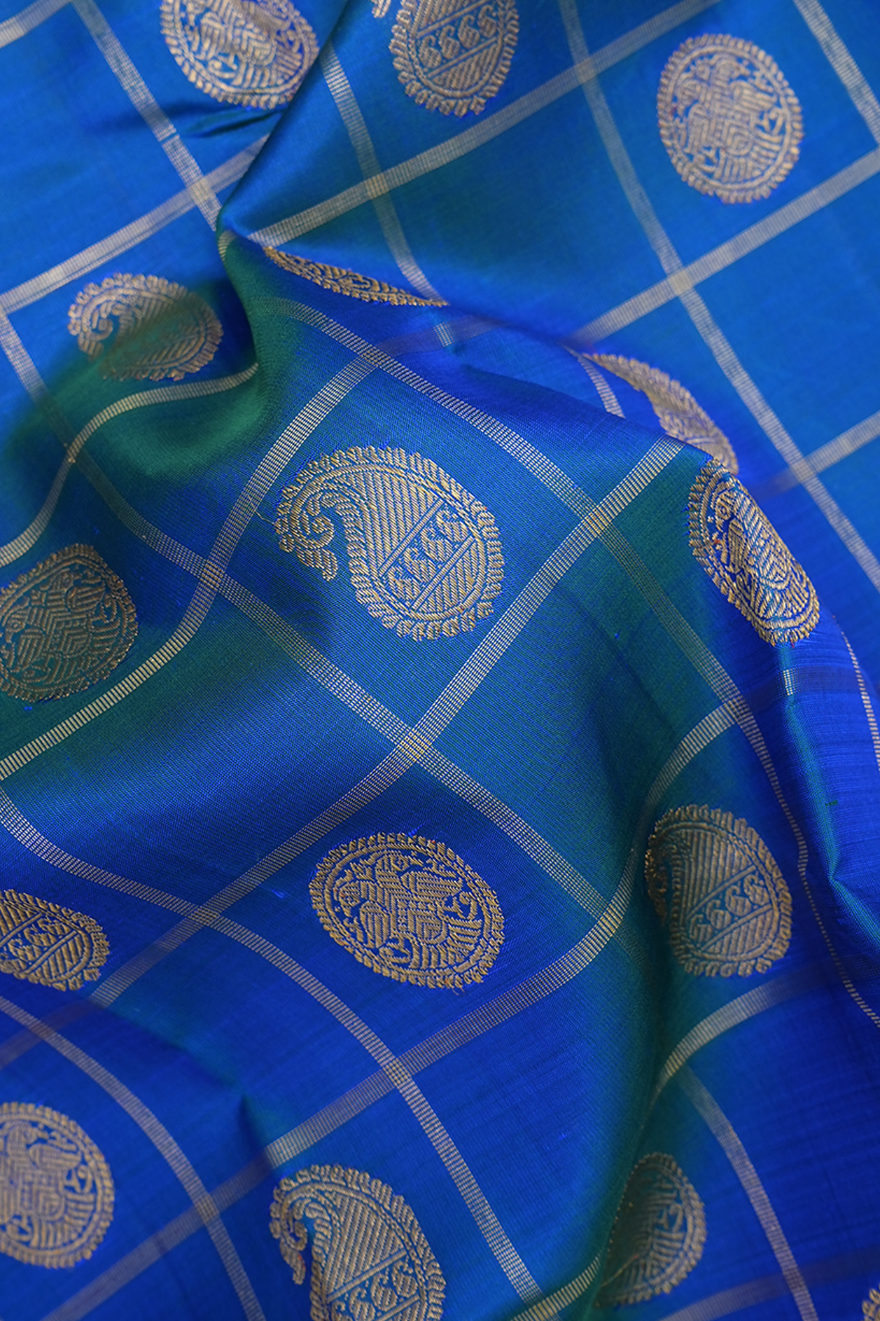 Checks With Buttas Cobalt Blue Kanchipuram Silk Saree