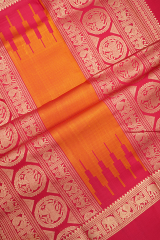 Checks With Buttas Copper Orange Kanchipuram Silk Saree