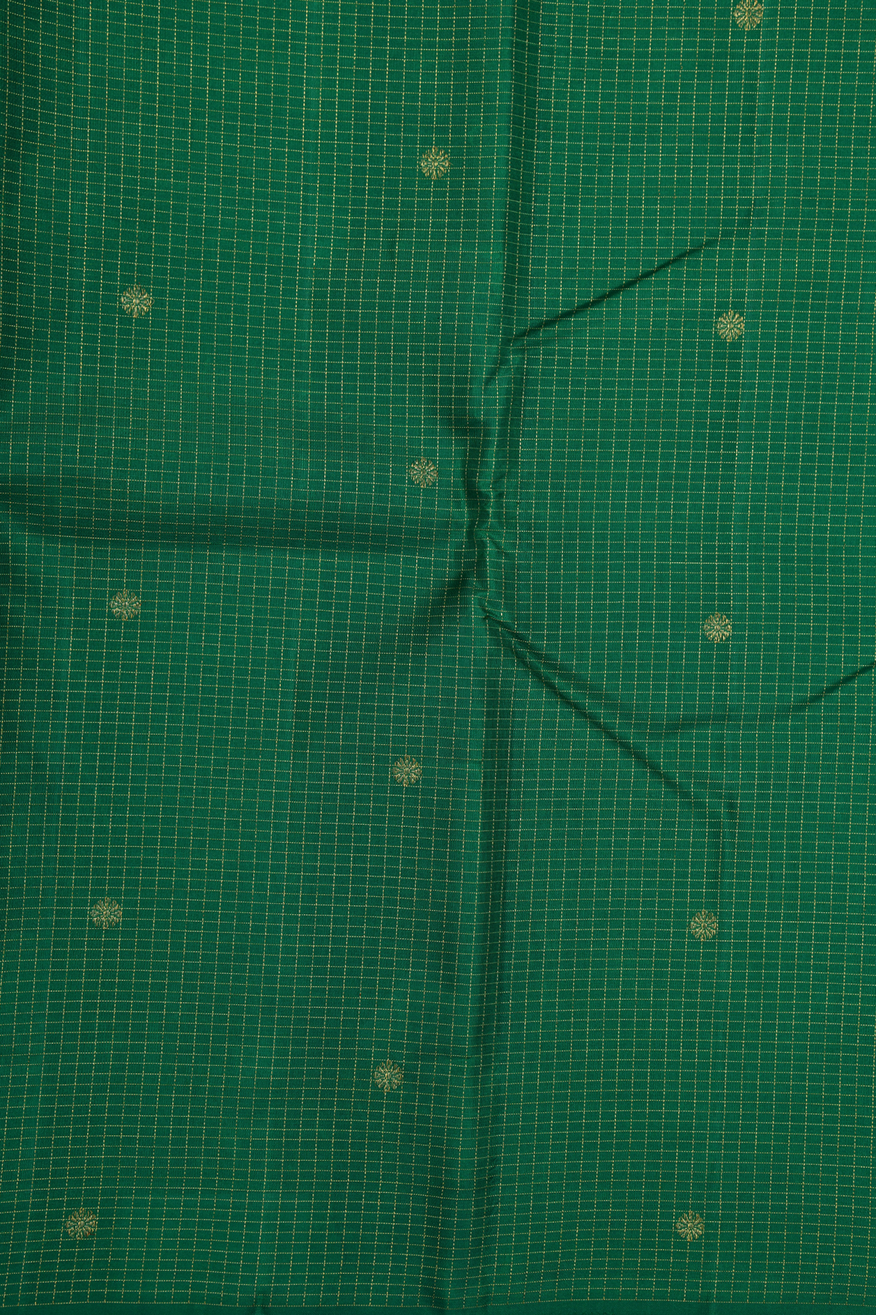Checks With Buttas Emerald Green Kanchipuram Silk Saree
