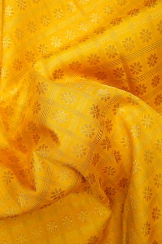 Checks With Buttas Honey Yellow Kanchipuram Silk Saree