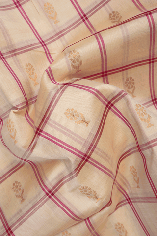 Checks With Buttas Ivory Traditional Silk Cotton Saree